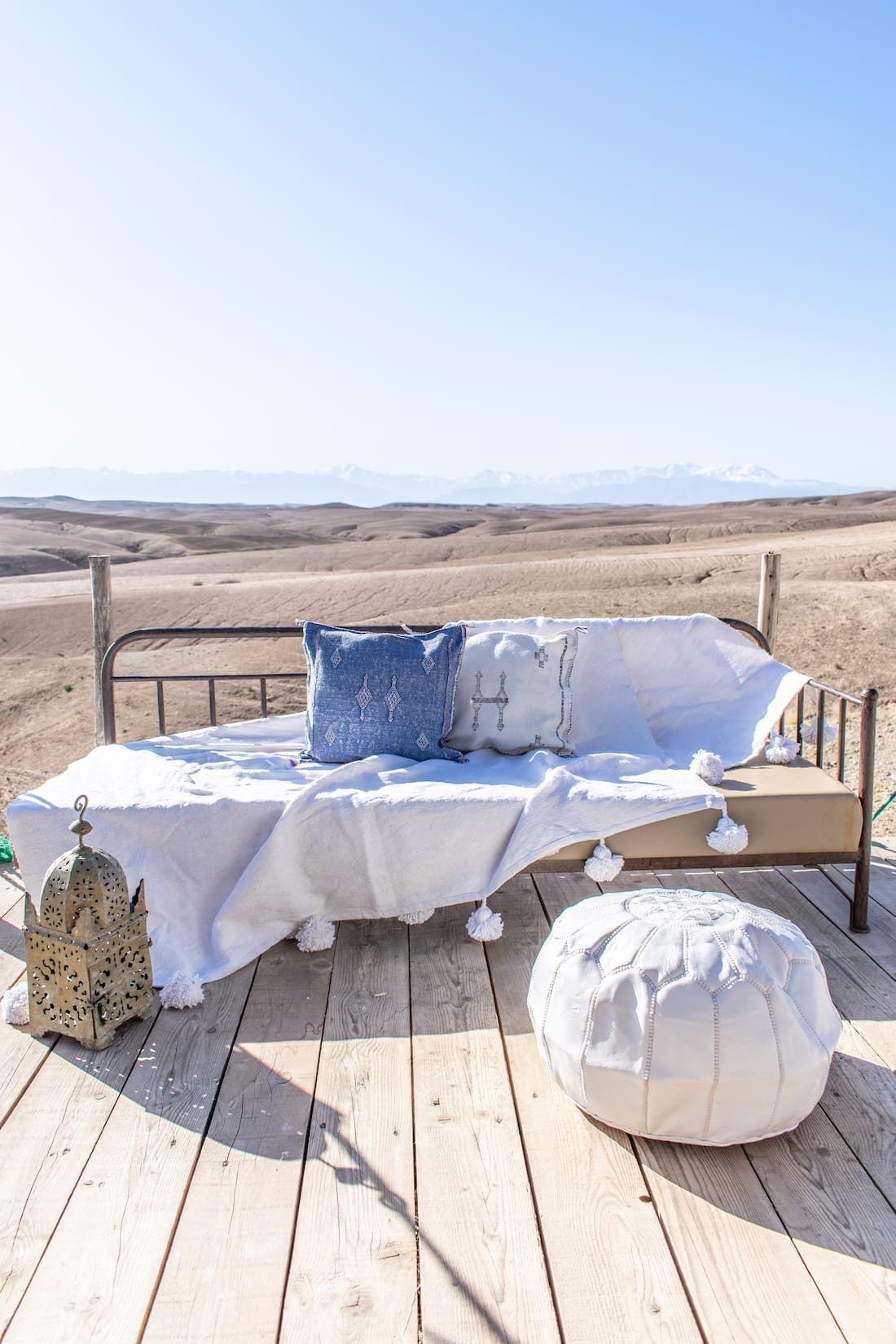 Moroccan textiles on outdoor couch