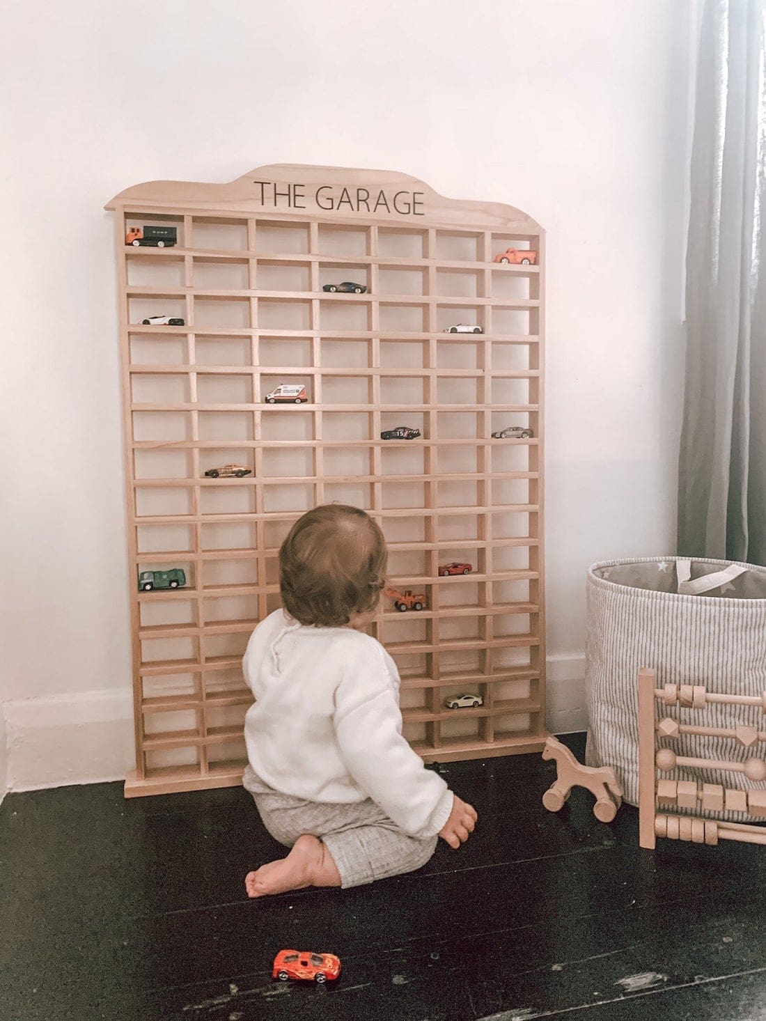 Toy car storage shelf idea