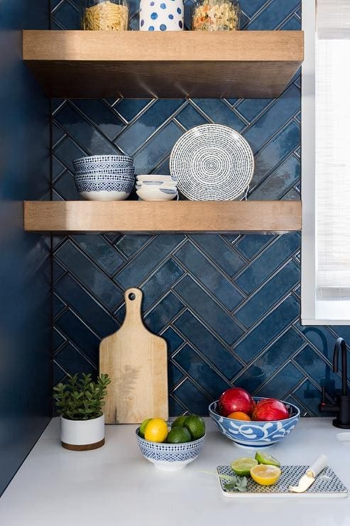 Dark blue herringbone tile