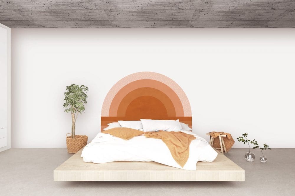 Removable headboard wall decal in earthy rainbow tones