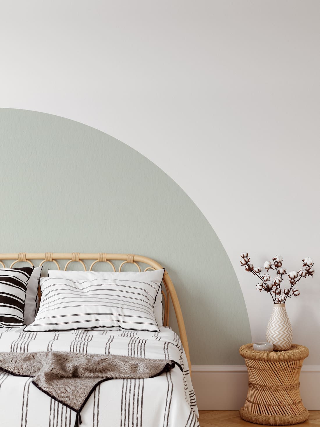 Removable headboard wall decal in sage green