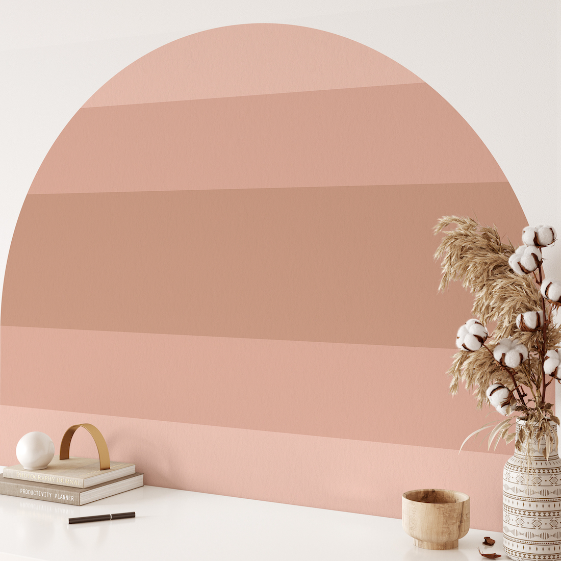 Removable headboard wall decal in hues of nude