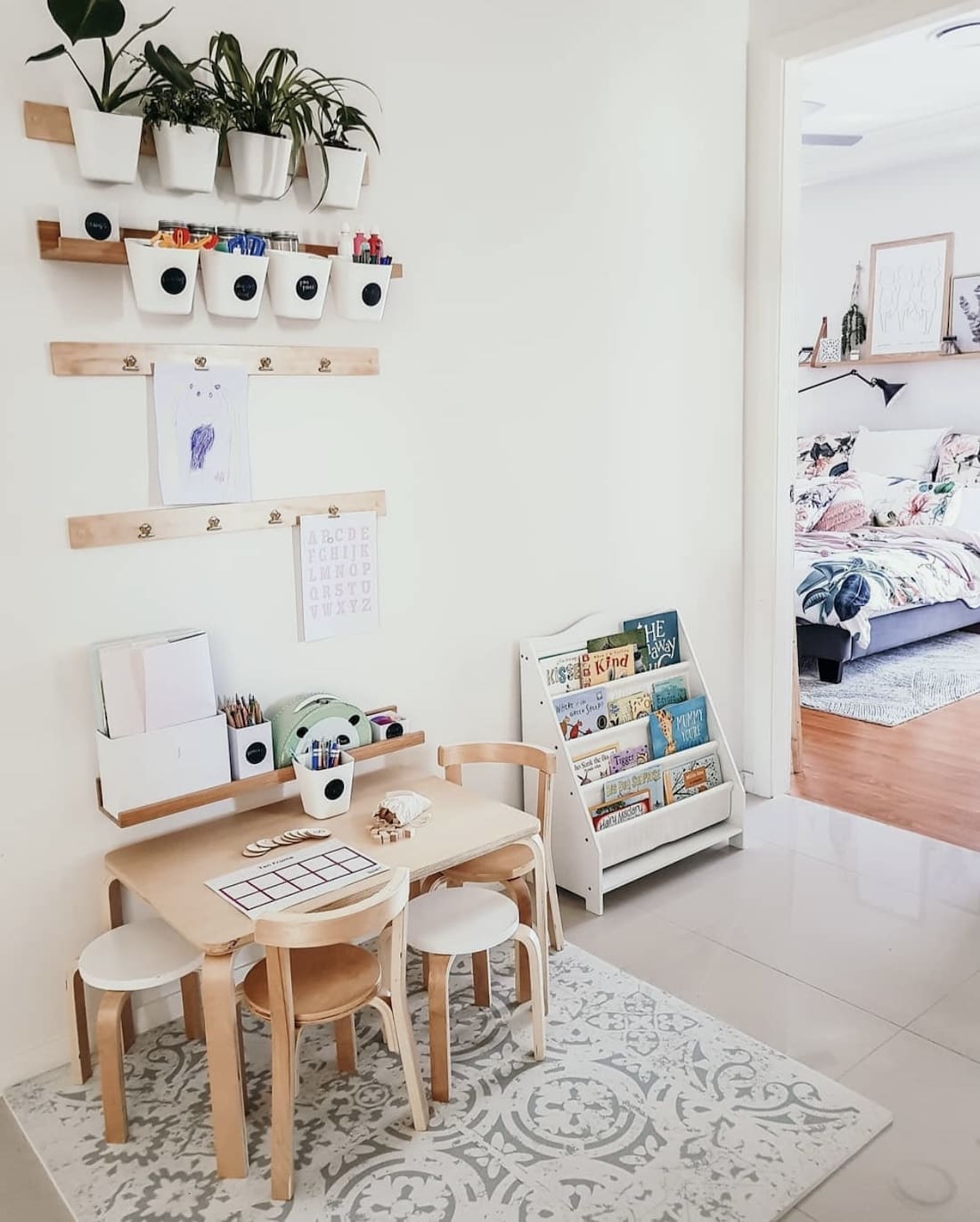 Kids craft room wall organisation