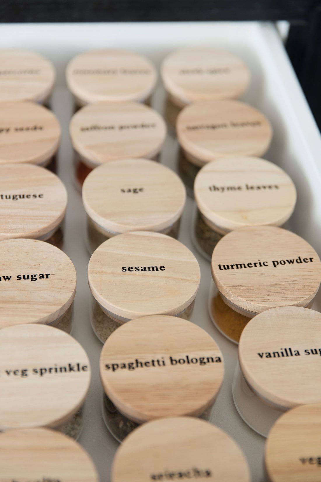 Spices close up in ultimate spice drawer