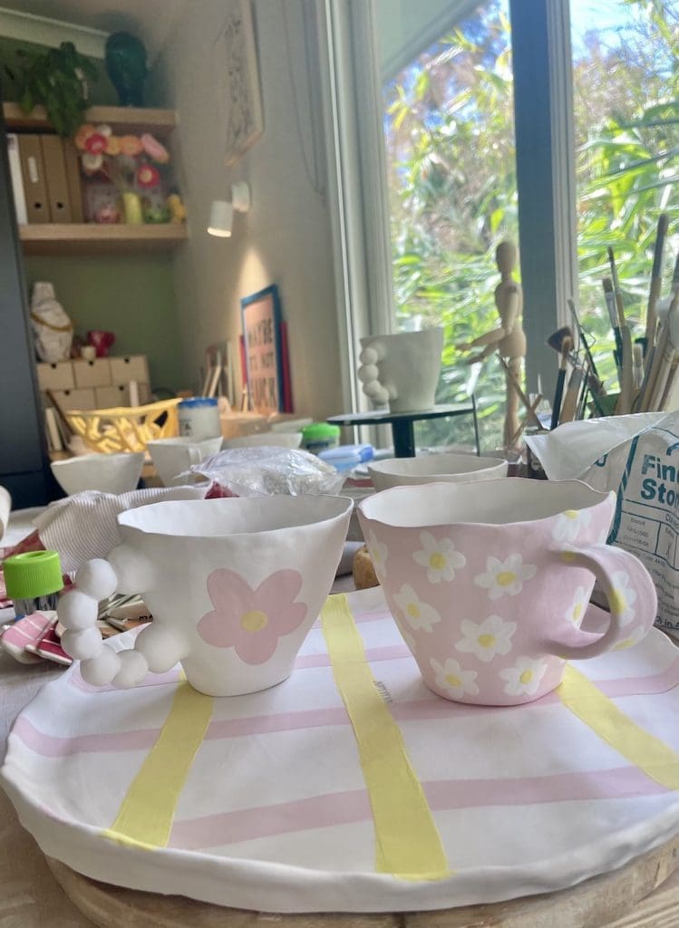 Mugs ready to be glazed from Ahyayah ceramics