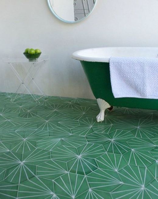 GreenHexagonTile_Green bathroom tiles
