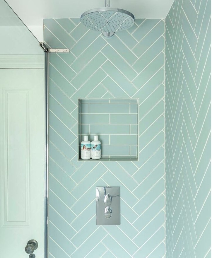 Herringbonetile_Green bathroom tiles