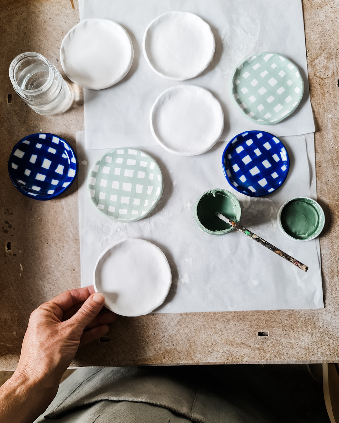 The Seasonal Ceramicist_gingham plates painting_imperfect textural ceramics