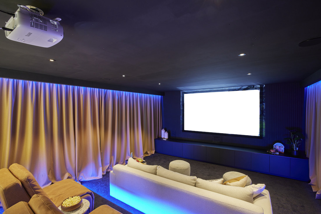 Home cinema with blue LED lights