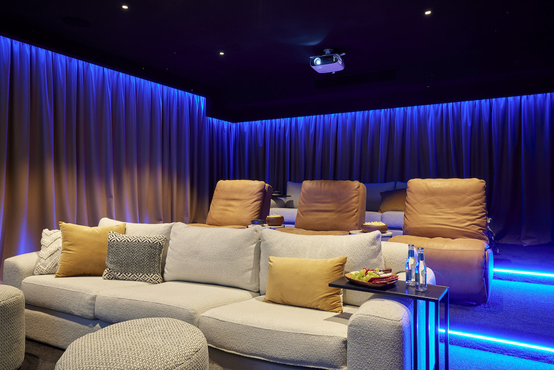 Home cinema with blue LED lights