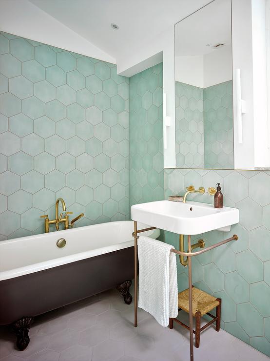 Green hexagon tiles_Green bathroom tiles