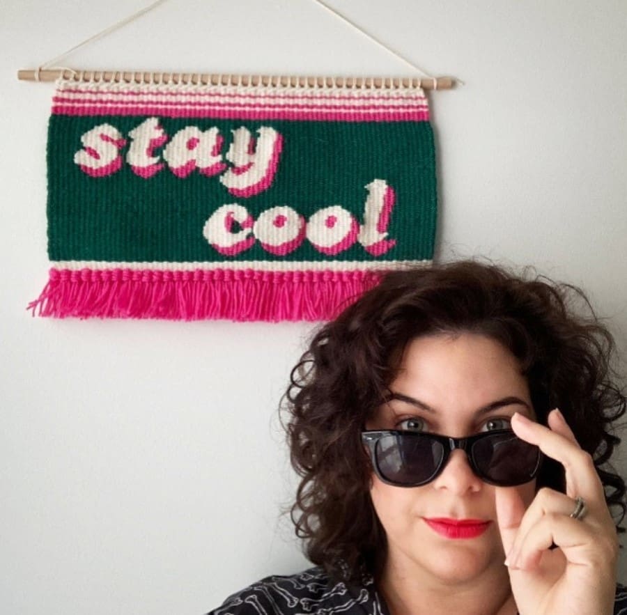 Olive and the Boy_stay cool Kristen_graphic handwoven tapestries