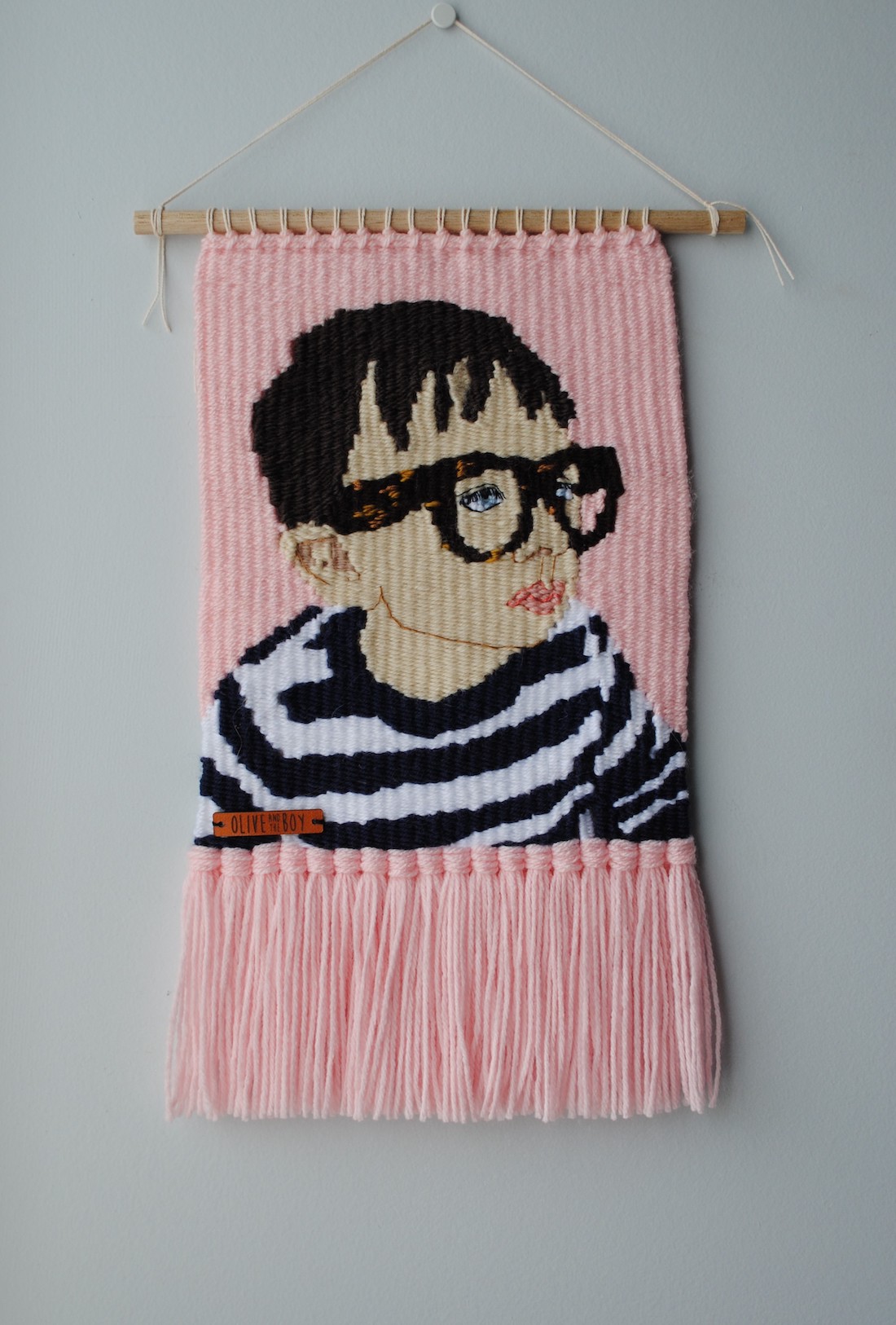 Olive and the Boy_boy tapestry_graphic handwoven tapestries