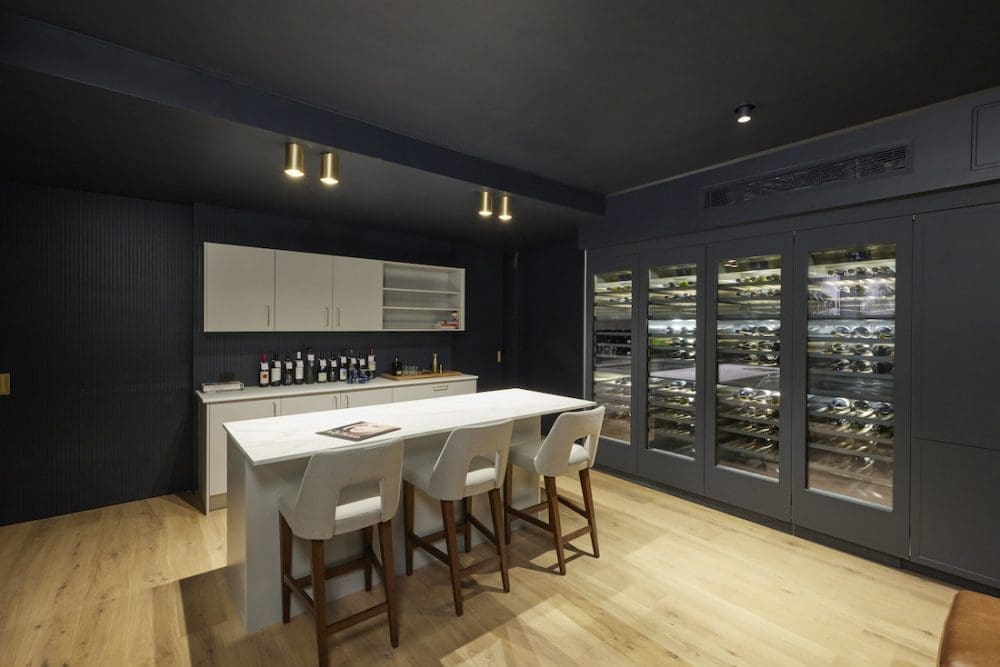Basement kitchenette and wine cellar