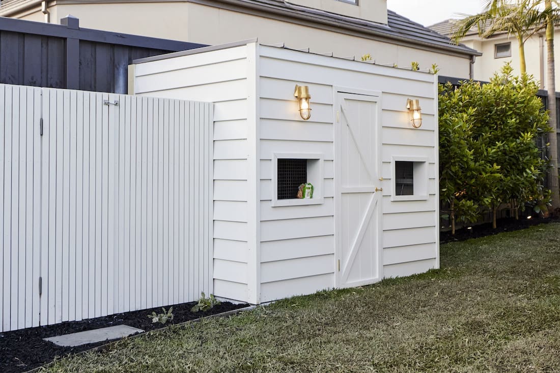 White enclosed chicken coop