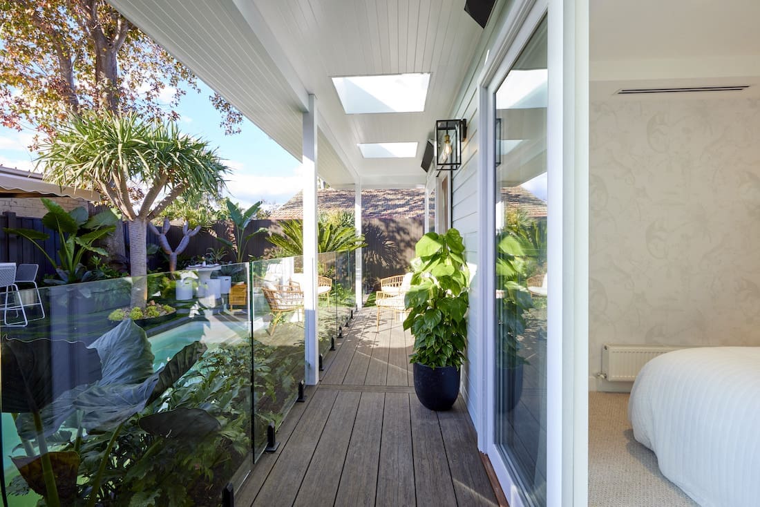 Side deck off bedroom with skylights