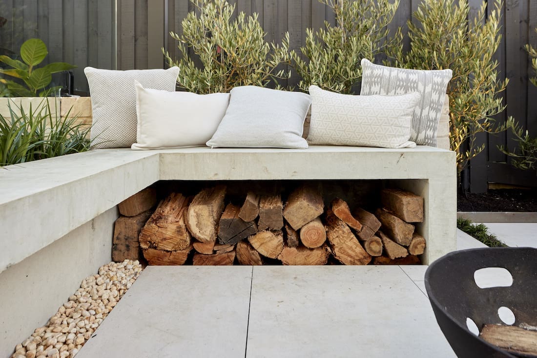 Built in seating with firewood