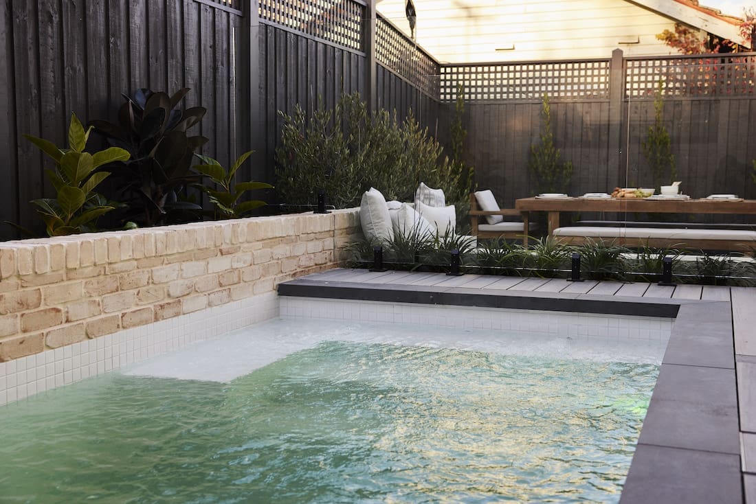 Pool with view to outdoor dining