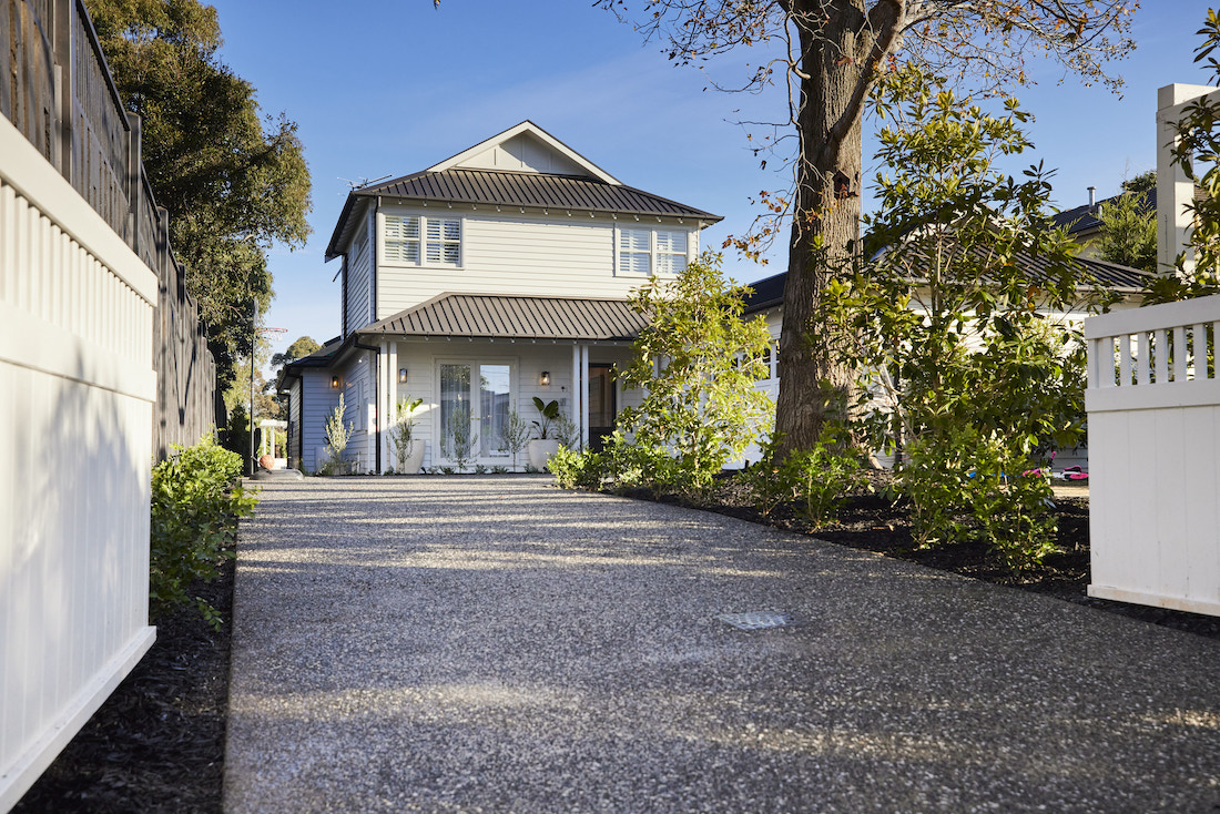 Driveway to Hamptons style homed