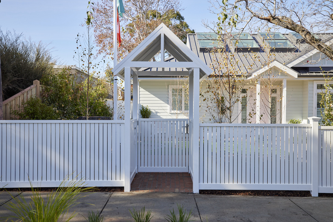 White picket front fence