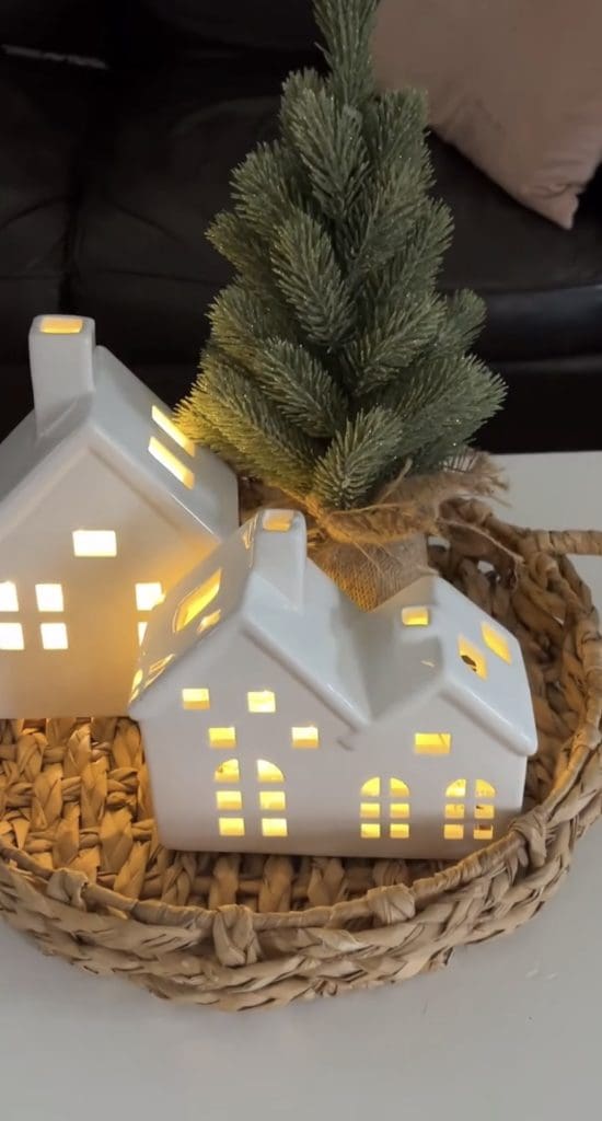 Ceramic Nordic houses with fairy lights