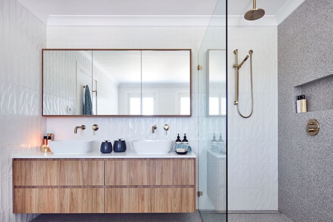 Bathroom renovation with floating timber vanity