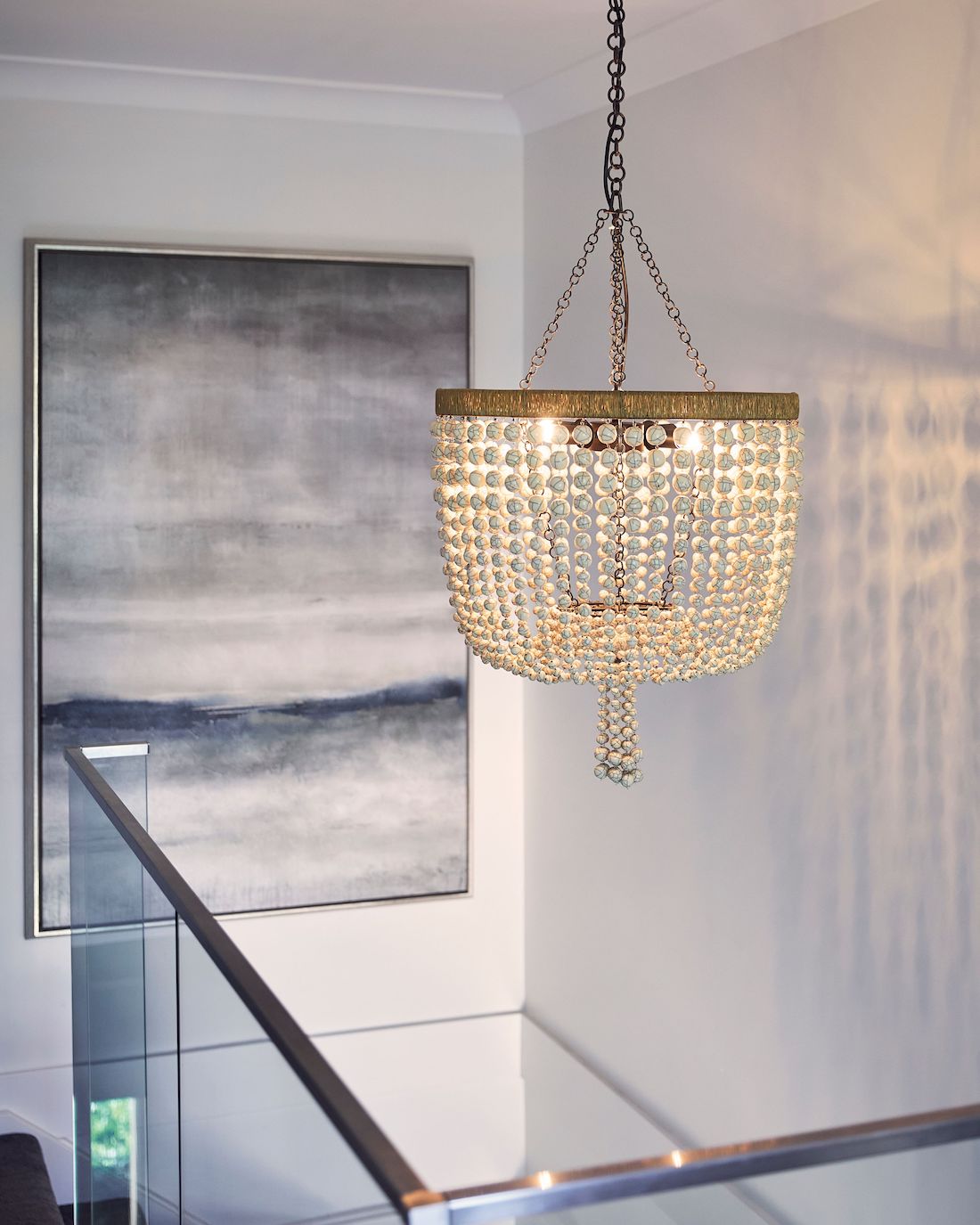 Hamptons style chandelier over void