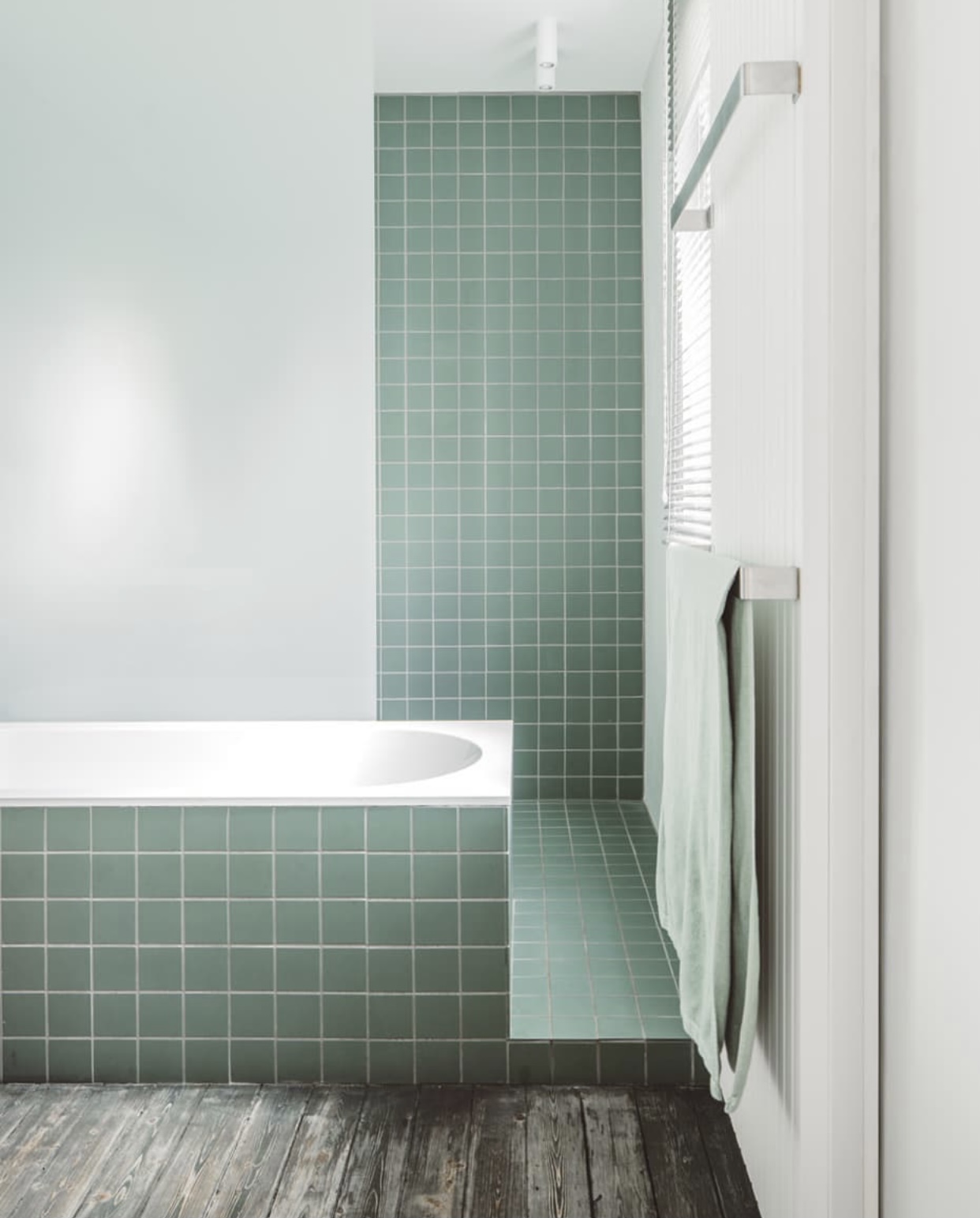 Green square tile bathroom