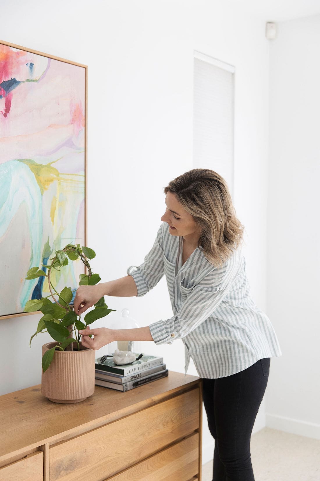 Gina styling a homemade plant trellis