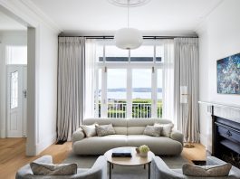 Living room with coastal view _ Mosman Residence III