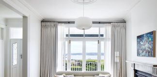 Living room with coastal view _ Mosman Residence III