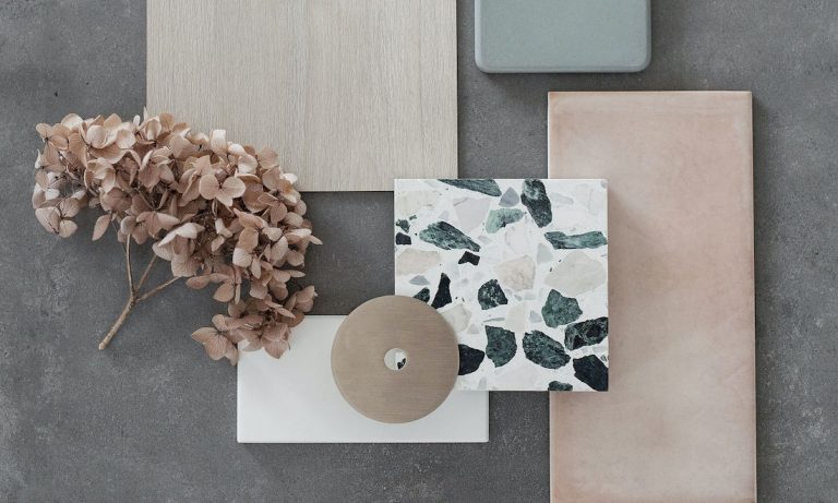 Materials palette mood board flatlay