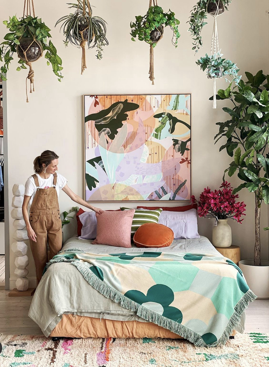 Sarah Leslie artwork in floral bedroom