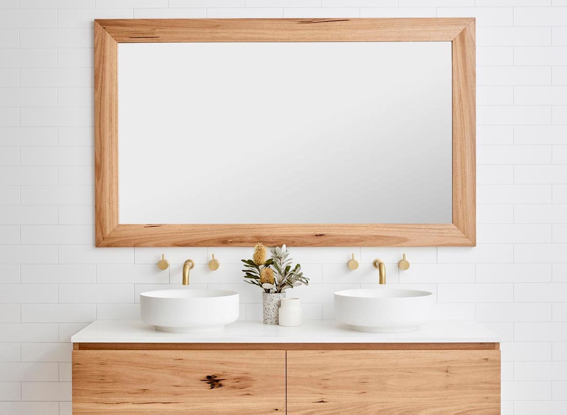 Timber frame bathroom mirror