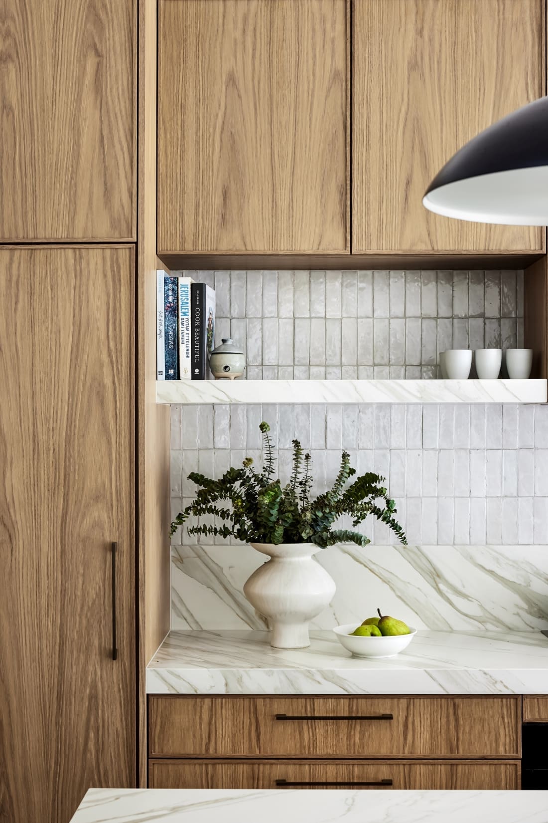 Timber kitchen white splashback closeup _ Mosman Residence III