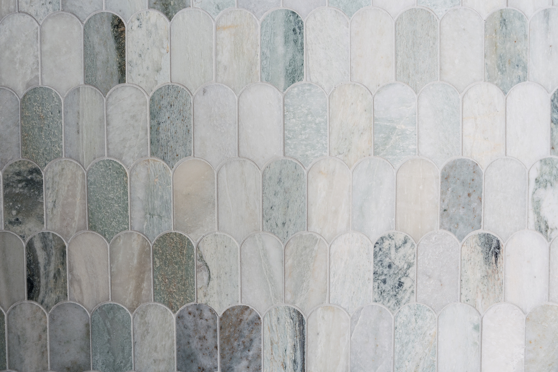 Ming green marble mosaic tile in paddle pop shape