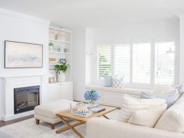 White living room with frame TV