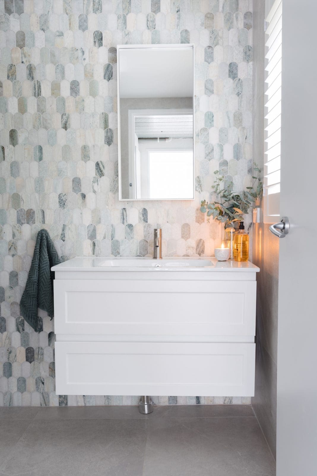 Ming green marble mosaic bathroom tour | Style Curator