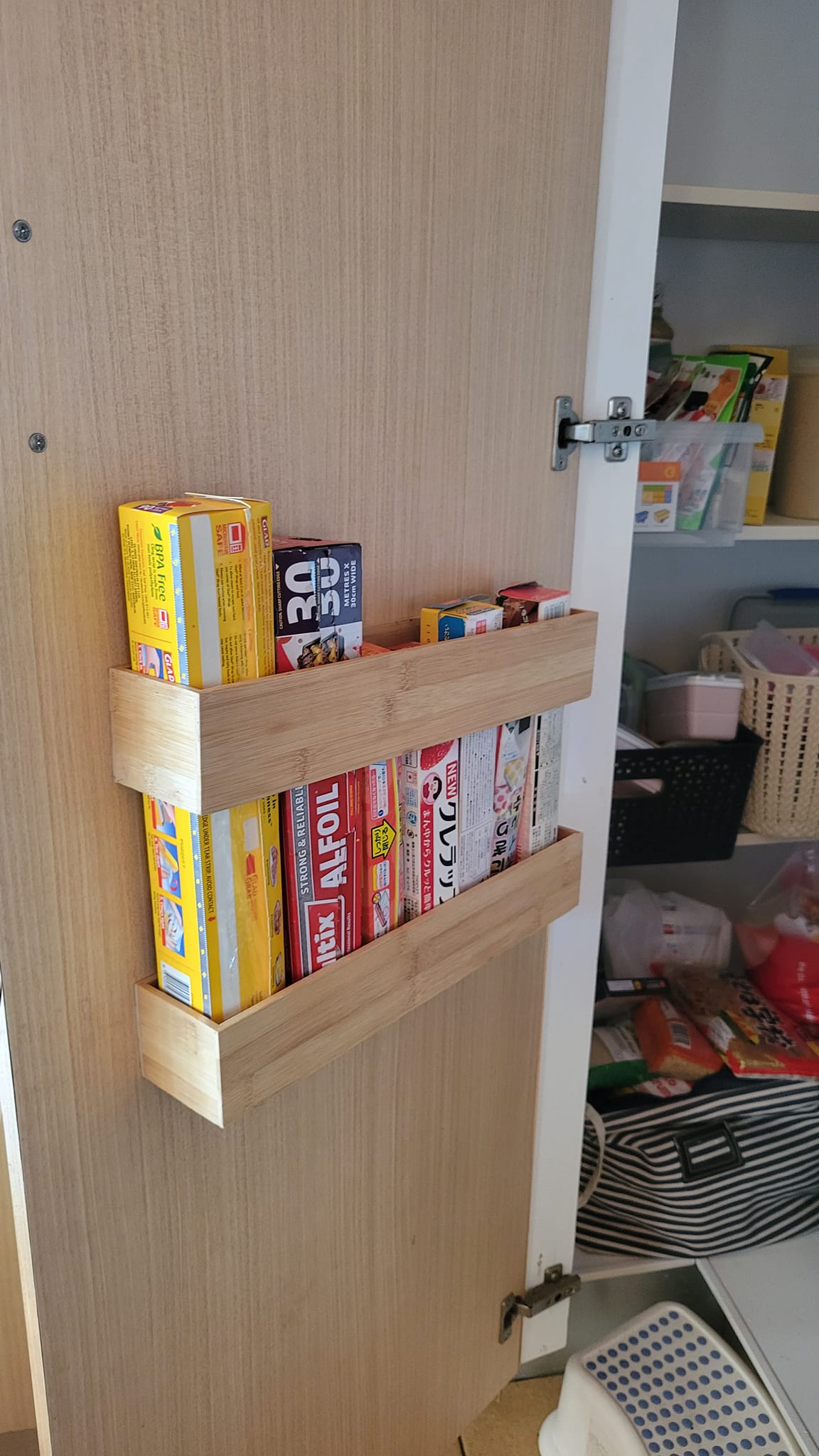 Kmart hack - kitchen wrap storage idea