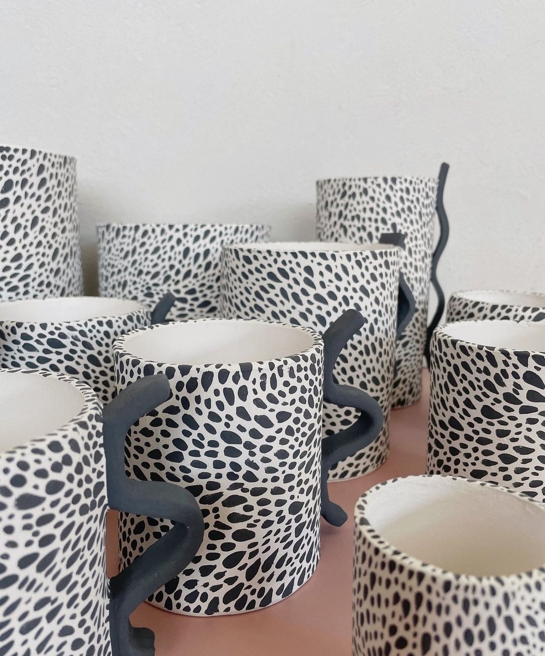 Dash print mugs with squiggle handle by Paxxy and Flora