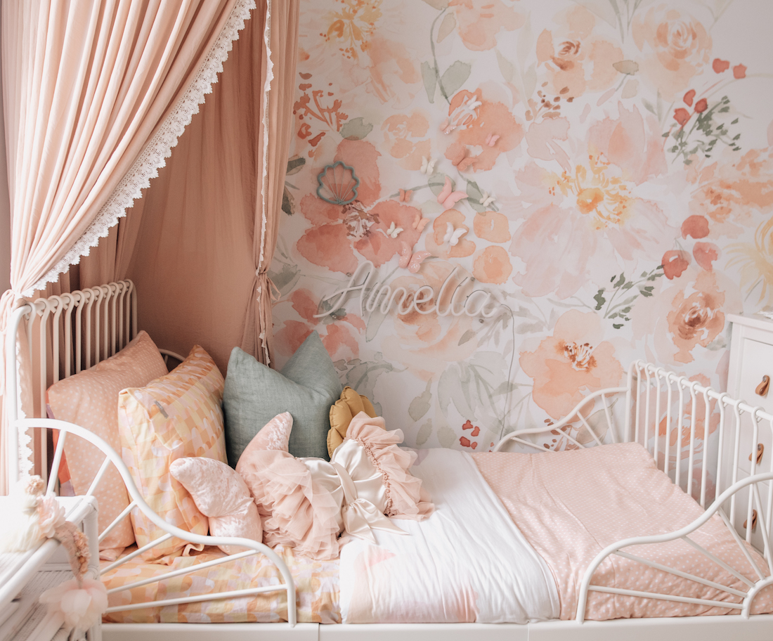 dream pink girl's bedroom _ metal bed frame
