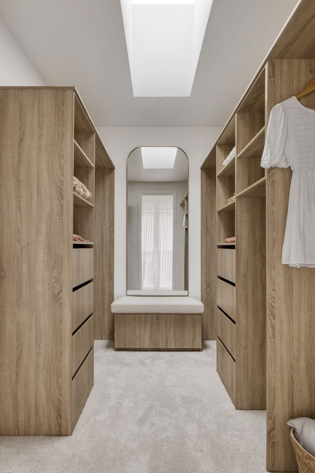 Timber walk in wardrobe at Tawarri house