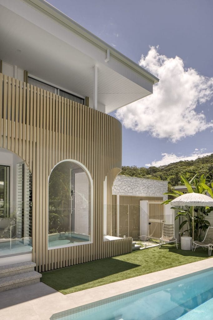 Exterior timber skirt detail on Tawarri house