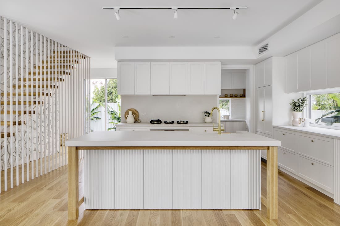 Island bench in kitchen at Tawarri house