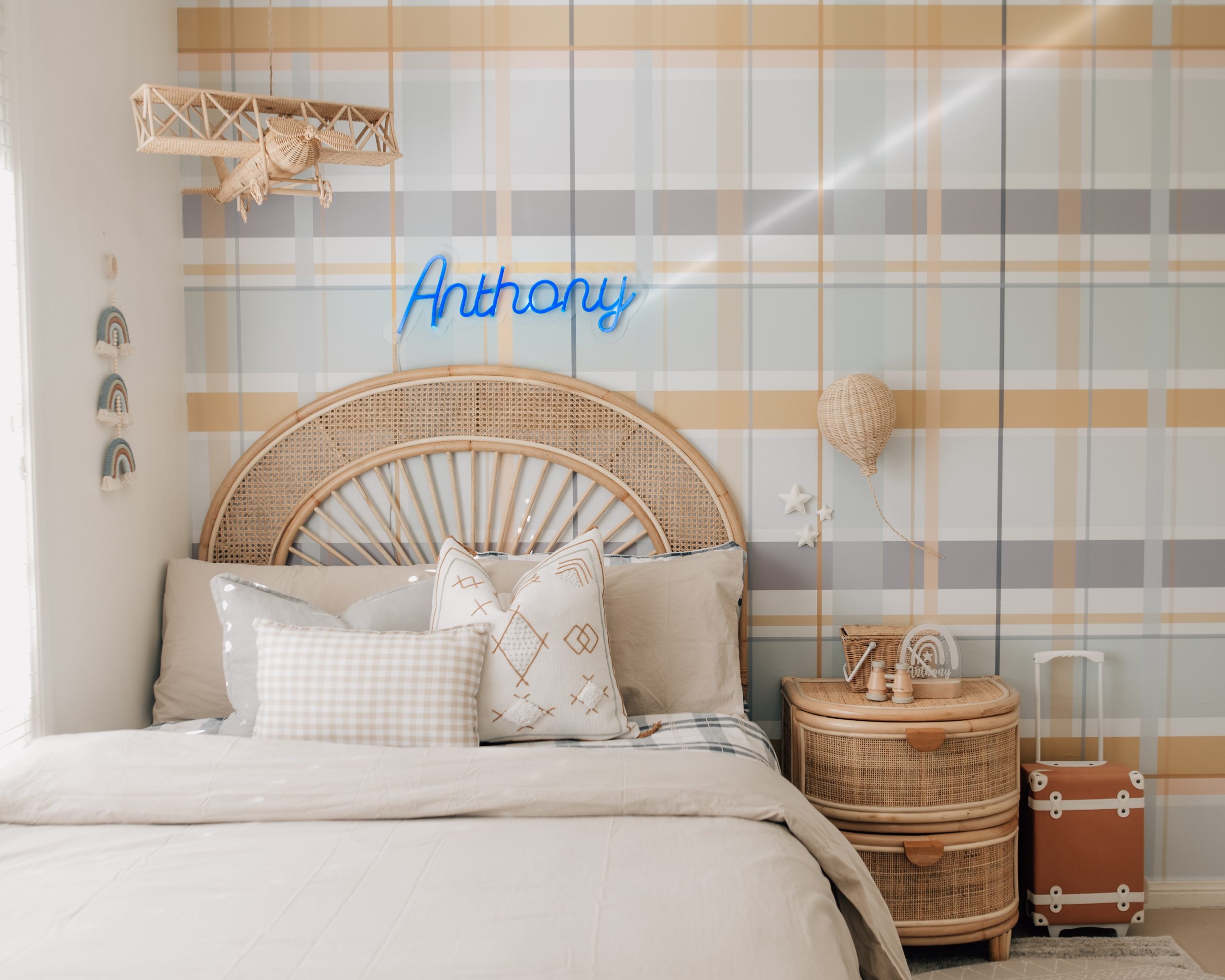 gingham boy's room _ boho bedhead