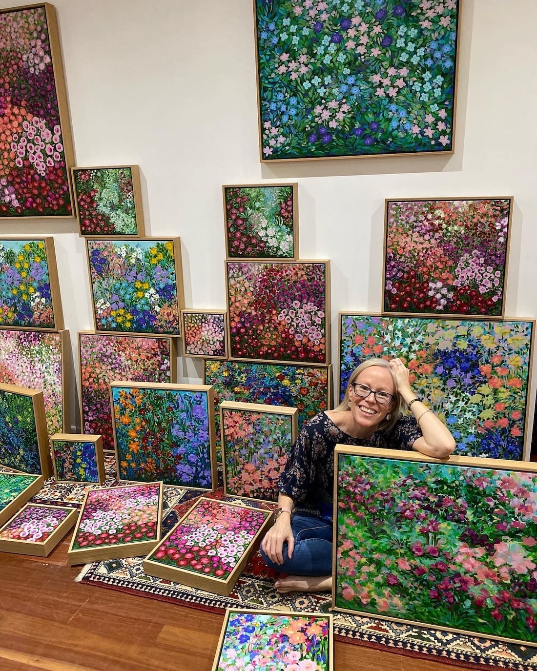 Brisbane artist Sam Matthews with collection of artworks