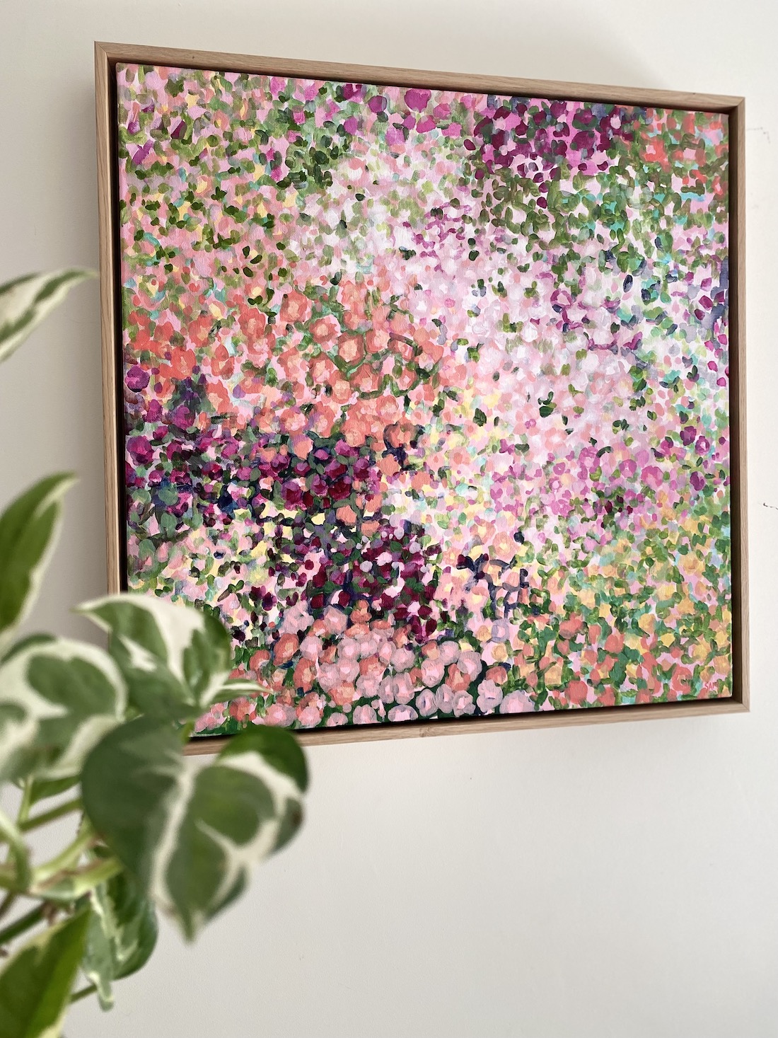 Pink and purple floral artwork by Sam Matthews