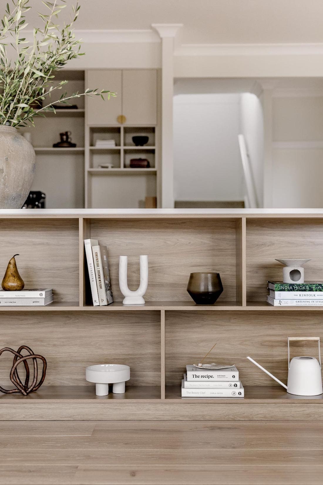 Shelving built into kitchen island