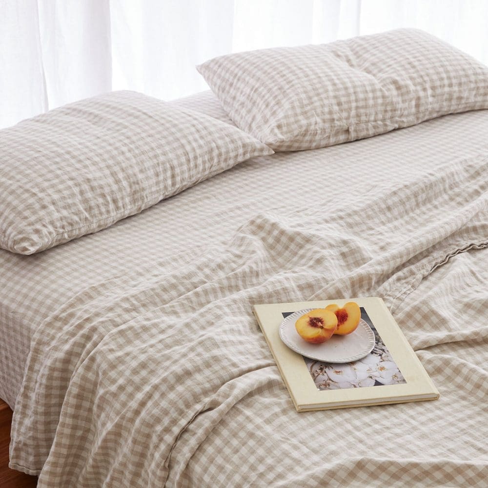 beige gingham sheets