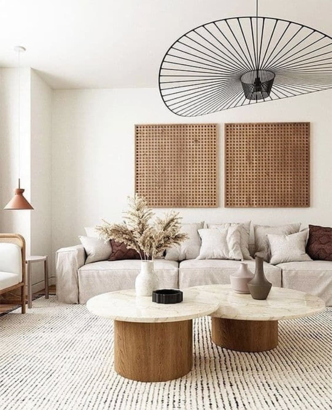 white and beige living room